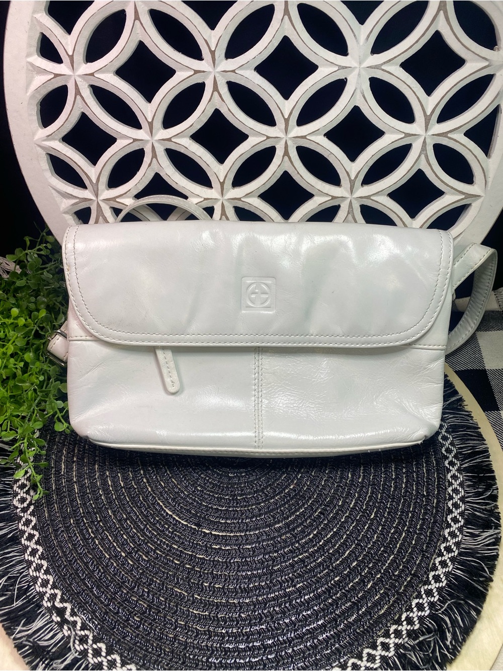 Giani Bernini White Leather Flap Crossbody Bag